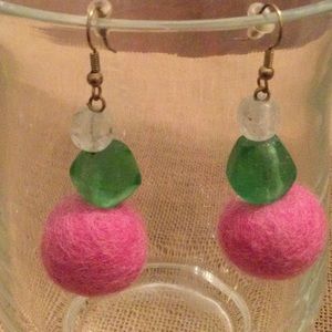 Pink felt earrings